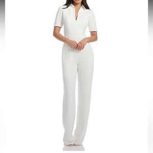 Dress the Population White Short-Sleeve Zip Jumpsuit